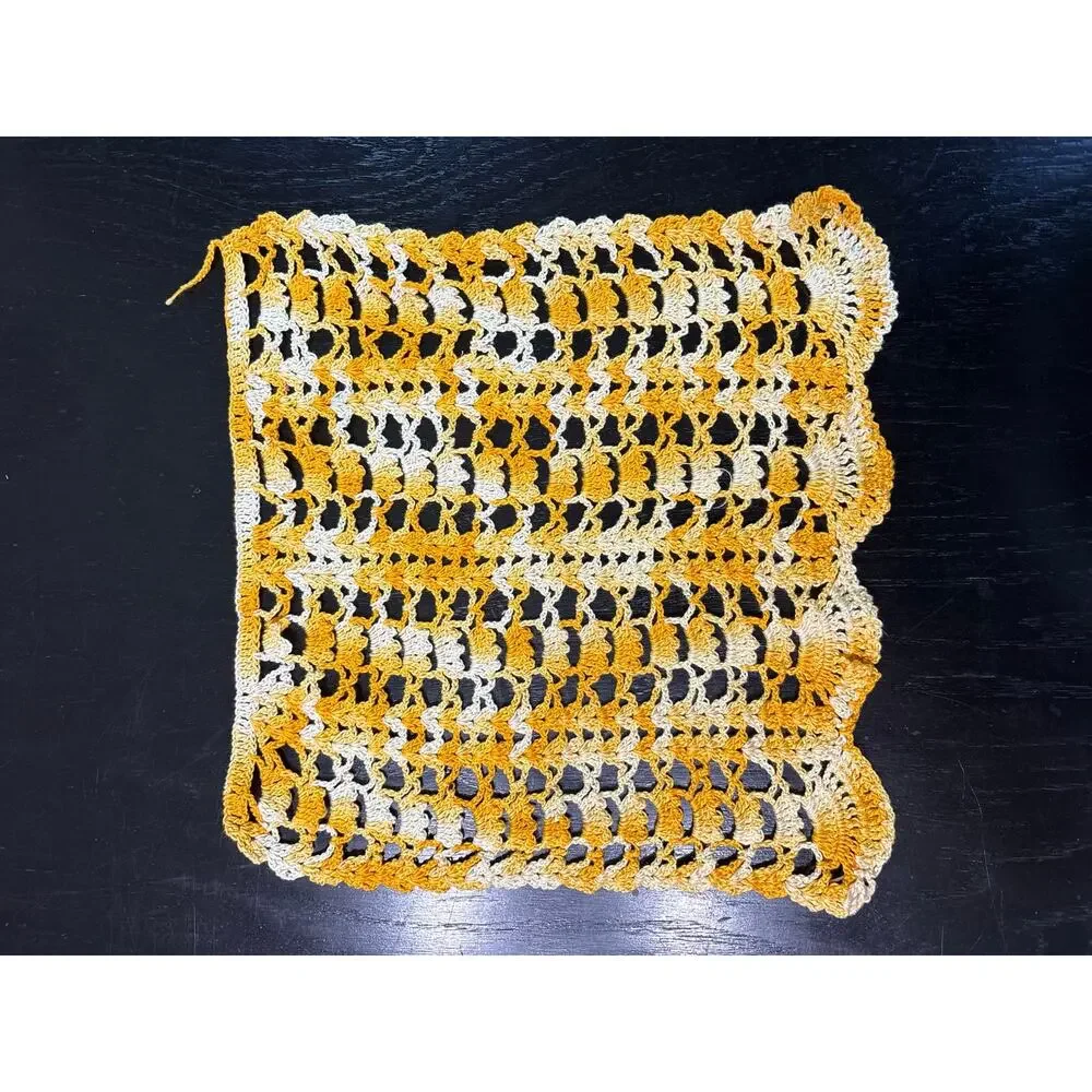 Vintage- Cottage Doilies Squares Assorted Lot of 3- Yellow white- Shabby Chic